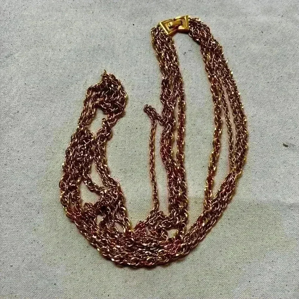 Crown Trifari gold long necklace Italian style rope chain multiple chain